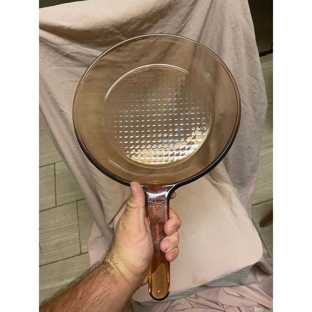 Vintage Corning Ware Visions 7" Waffle Bottom Frying Pan Skillet Amber #6 USA